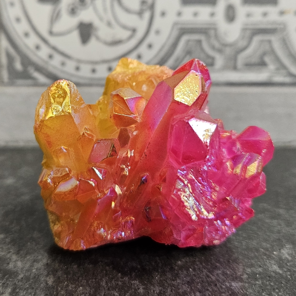 Yellow & Pink Aura Quartz Cluster